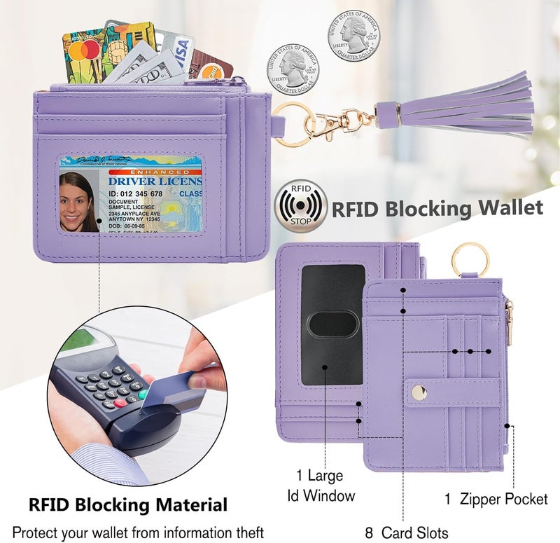 KNGITRYI Small Wristlet Wallets for Women RFID Credit Card Holder Wallet Keychain Wristlet Wallet Credit Card Wallets for Women (Purple) - Image 3